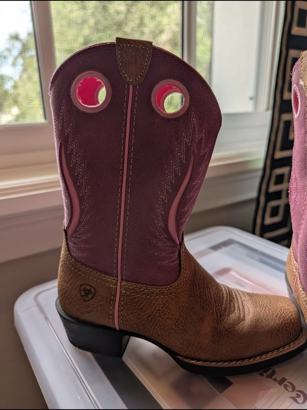 Ariat Kids/Girls Two-Tone Brown and Pink Western Cowboy Boots